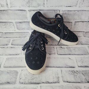 EUC Corso Como Rasta Black Leather Suede Circle Cut Out Sneakers Size 6 Women's